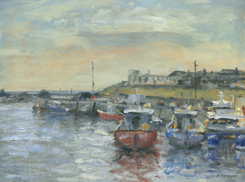 Moored Boats, Seahouses. (Print)