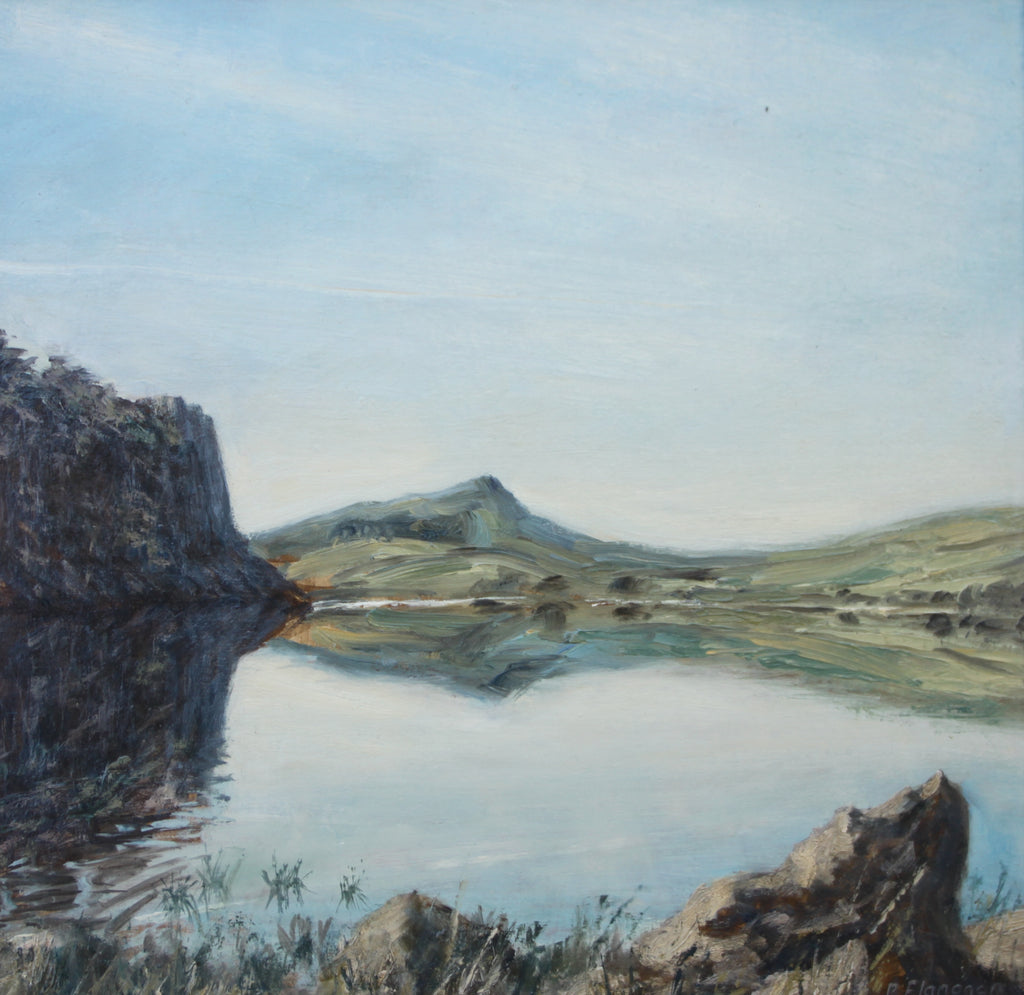 Hadrian's Wall at Crag Lough. oil on board. image 40cm x 40cm