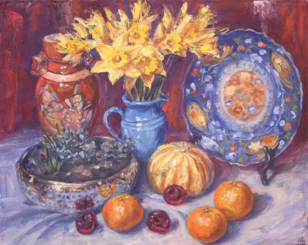 Daffodils with Japanese Vase and Plate